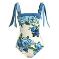 thumbnail image 3 of Trajes de baño Amzcrzy Tankini para mujer, trajes de baño, traje de baño vintage estampado para mujer, traje de baño conservador, conjunto de falda de playa estampada para mujer, azul, M, 3 of 4