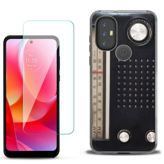 Slim-Fit Gel TPU Phone Case for Motorola Moto G Power 2022, with Tempered Glass Screen Protector, by OneToughShield ® - Vintage Radio