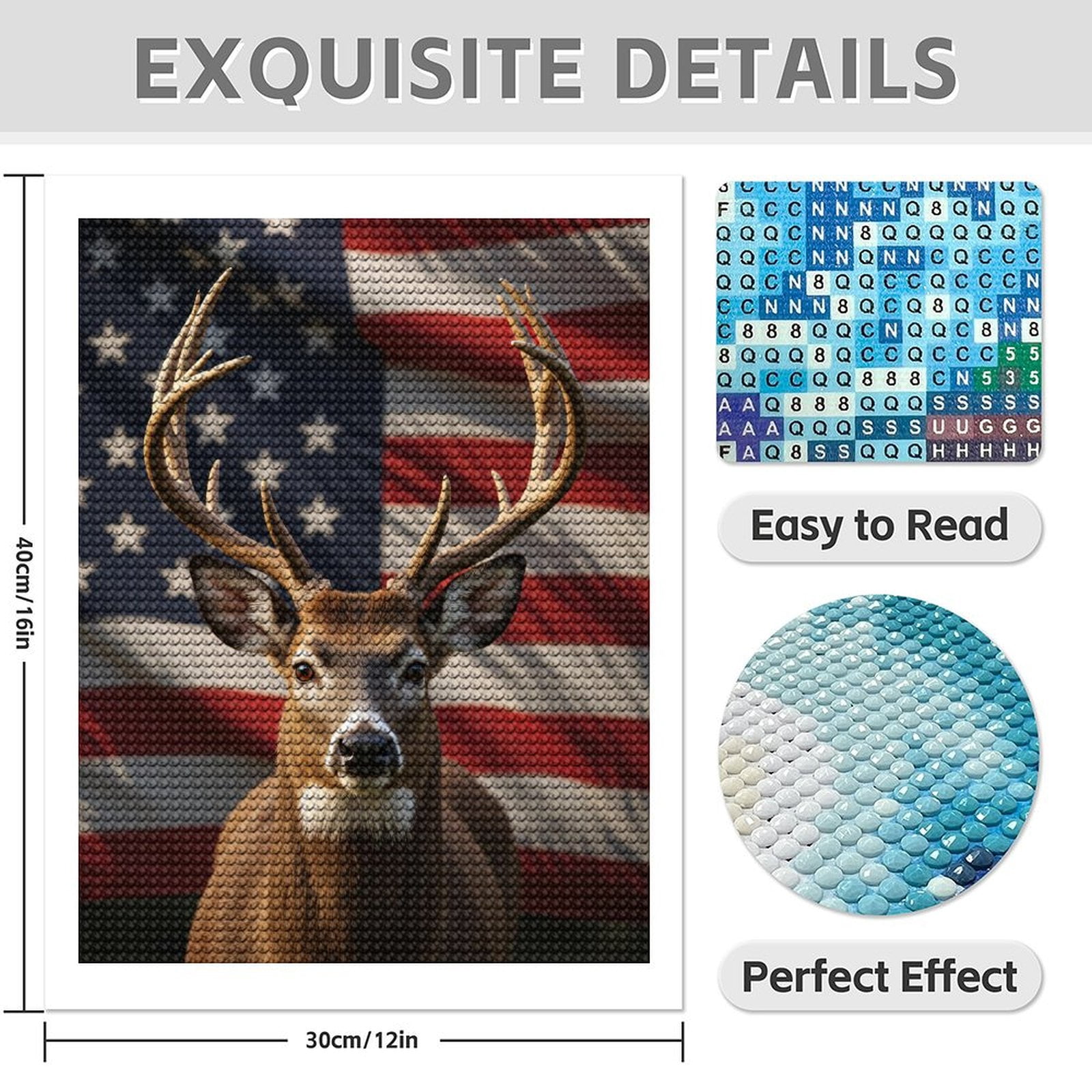 Diamond Art Kit for Adults, Deer Antlers Flag Background Diamond Painting for Adults Beginners, 5D DIY Diamond Art Painting Kits, Colorful Diamond Painting Craft for Home Decor 12x16