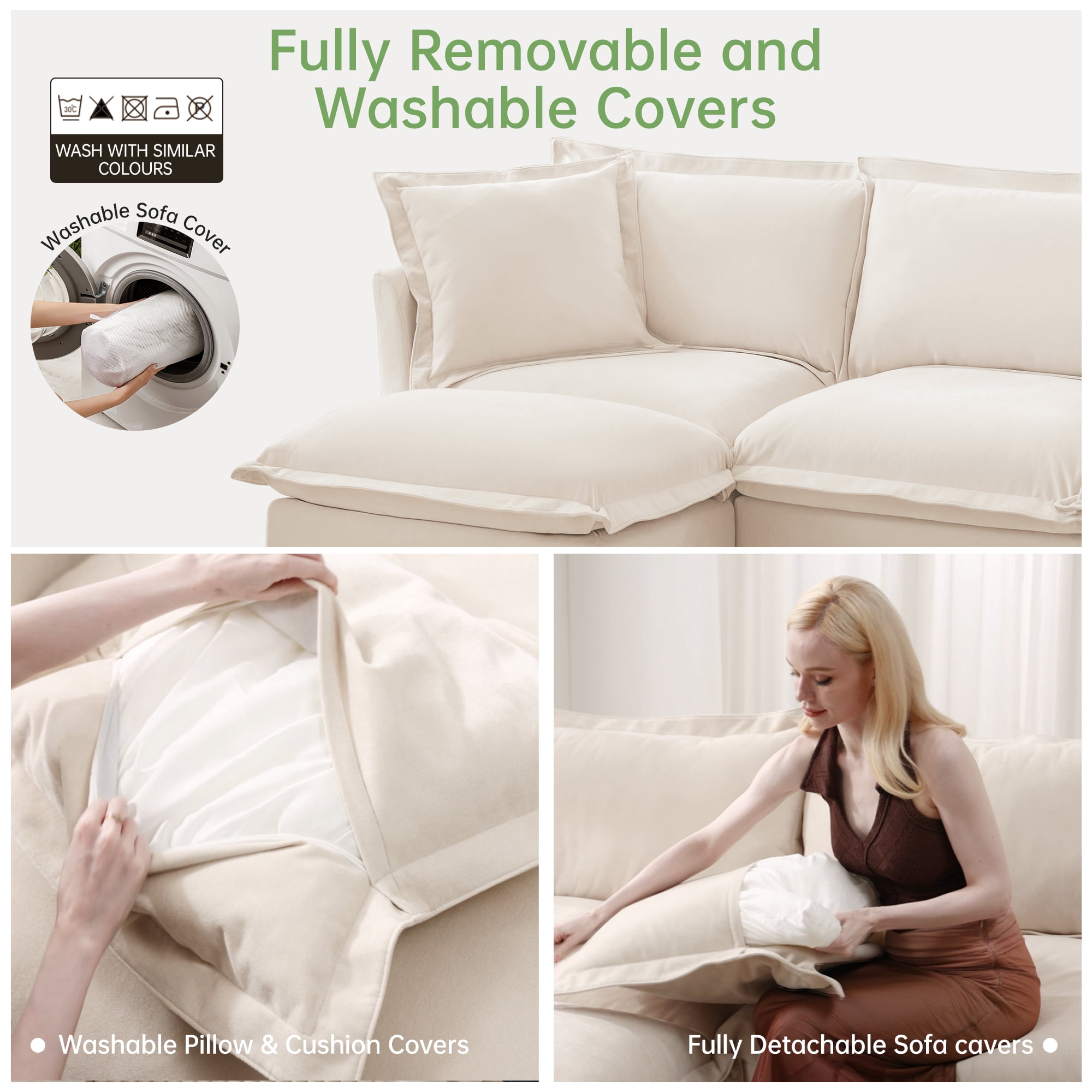 Gewnee Chenille Fabric Cream Deep Seat Singel Armless Sofa Couch for Living Room, Reading Room, Bedroom and Working Spaces