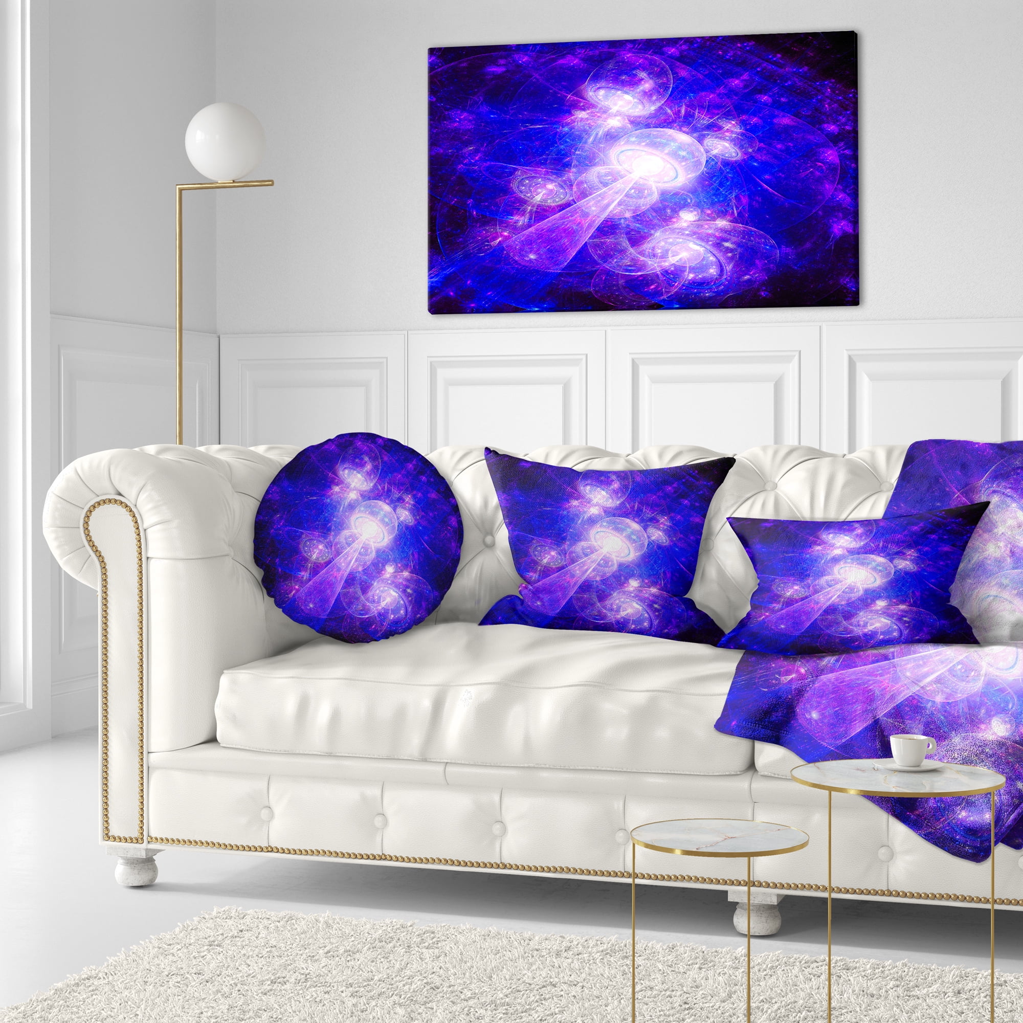 Designart Bright Blue Fractal Space Theme - Abstract Throw Pillow - 12x20