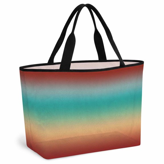 Burnt Orange Yellow Teal Ombre Beach Bag for Women, Large Breathable Mesh Beach Tote Bag, Modern Gradient Abstract Art Sandproof Lightweight Travel Bags for Vacation Picnic Swimming Pool
