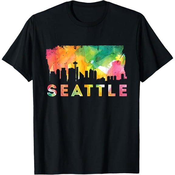 t-shirt Seattle Skyline Watercolor - Washington USA Souvenir Gift T-Shirt.