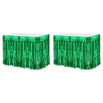 2 Pcs 29x108 Inch Green Metallic Foil Fringe Tinsel Table Skirts