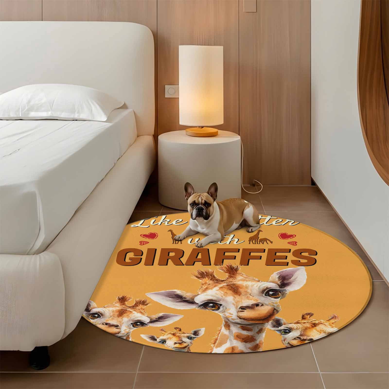 Giraffe Round Area Rug 4Ft Washable Circle Rugs for Bedroom Dining Room, Red Love Heart Rustic Animals Orange Non-Slip Carpet Floor Mats Indoor Outdoor Carpet Runner Aesthetic Home Decor