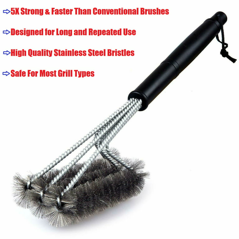 Grill Brush with Extra Strong Long Handle BBQ Cleaner Accessories - Safe  Wire BBQ Brush, Triple Barbecue Scrubber Cleaning Brush for Gas/Charcoal