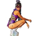 thumbnail image 4 of Women Rave Holographic Bodysuit, 2 Piece Metallic Silver For Dance Party Clubwear, 4 of 5