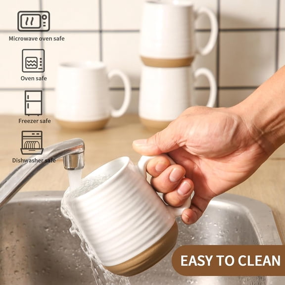 Hasense Ceramic Coffee Mugs Set - 15 OZ Porcelain Coffee Latte Cups Set of 4 with Handle Perfect for Cappuccino, Tea, Mocha, Hot or Cold Drinks, Unique Glaze Design for Gift, White