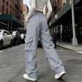 thumbnail image 4 of Women’s Parachute Cargo Pants Wide Leg High Waisted Elastic Drawstring Lightweight Baggy Joggers Pockets Casual Spring Fall Outdoor Hiking Pants Gray, 4 of 7