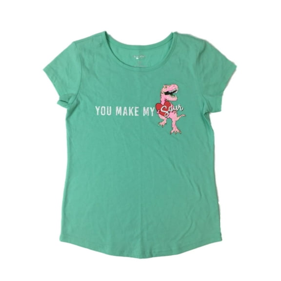 Girls Blue Glitter Dinosaur T-Shirt You Make My Heart Saur Tee Shirt T-Rex M