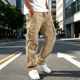 thumbnail image 2 of Men's Cargo Pants Straight Leg Casual Work Multi Pocket Utility Pants Khaki XXXXL, 2 of 6