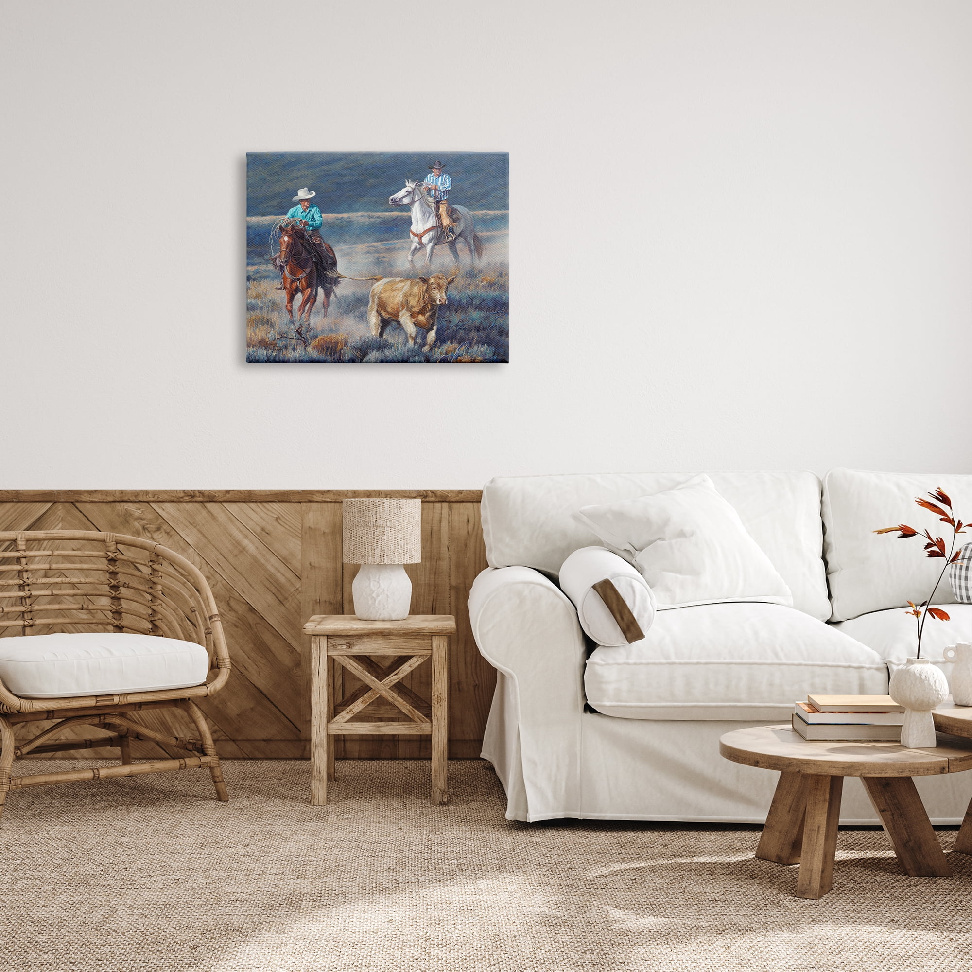Stupell Industries Cowboys Wrangling Cattle Animals & Insects Painting Gallery Wrapped Canvas Print Wall Art, 30 x 24