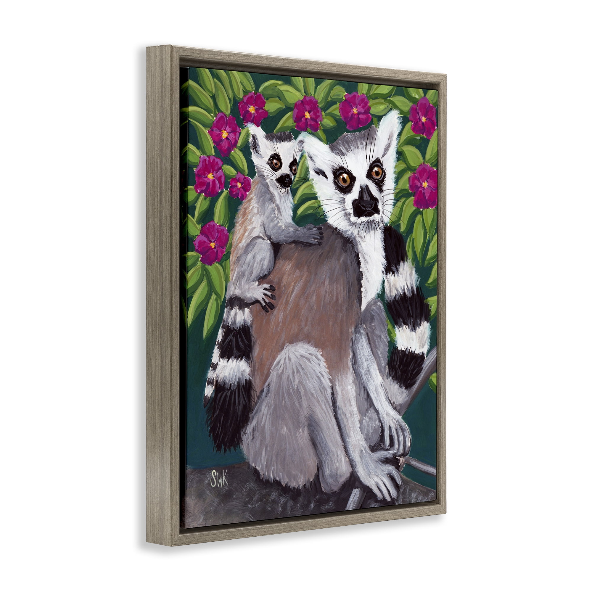 Stupell Industries Ring Tailed Lemur Mama & Baby Brown Framed Floater Canvas Wall Art, design by Sarah Waldron Kimball