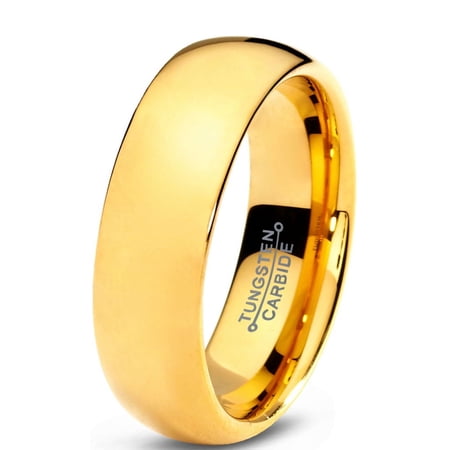 Charming Jewelers Tungsten Wedding Band Ring 7mm for Men Women Comfort Fit 18K Yellow Gold Plated Plated Domed Polished Lifetime Guarantee