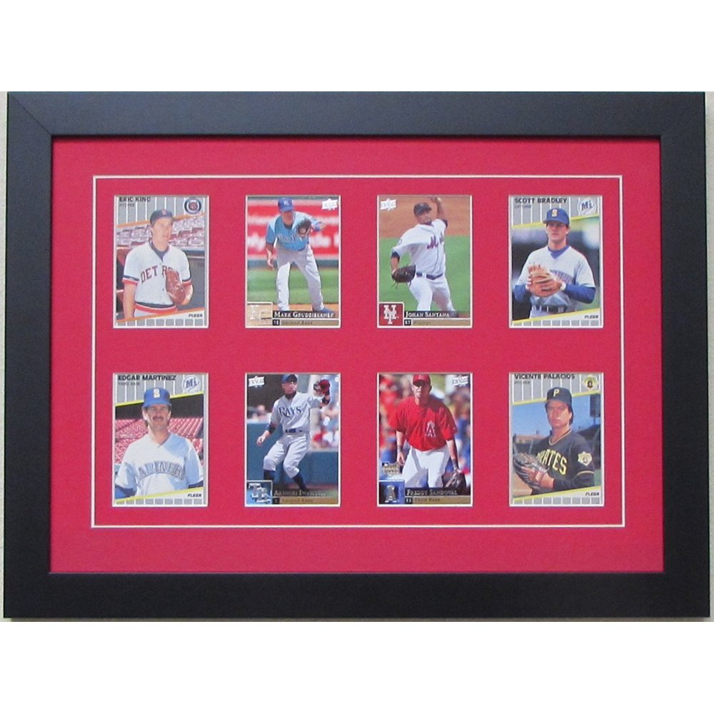 Trading Card Display Frame 8 cards Black Wood Frame with matting and Card Mounts (Red) Walmart