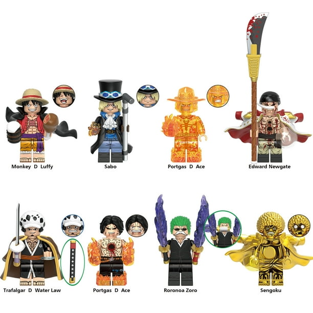 Set de 8 Figuras de Acción de la Tripulación del Sombrero de Paja – Luffy, Sabo, Ace y Barbablanca, Juguetes de Bloques de Construcción para Niños y Niñas