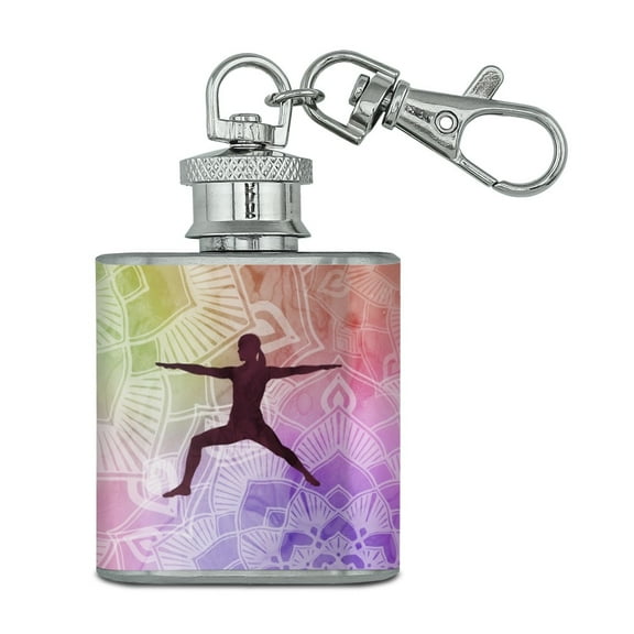 Warrior II 2 Yoga Pose Stainless Steel 1oz Mini Flask Key Chain