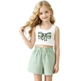 thumbnail image 3 of Girls 2 Piece Summer Outfit Sets Bow Print Crop Tank Top & Elastic Waist Crinkle Shorts Casual Breathable Clothes for Kids Green Size 10-11 Years, 3 of 5