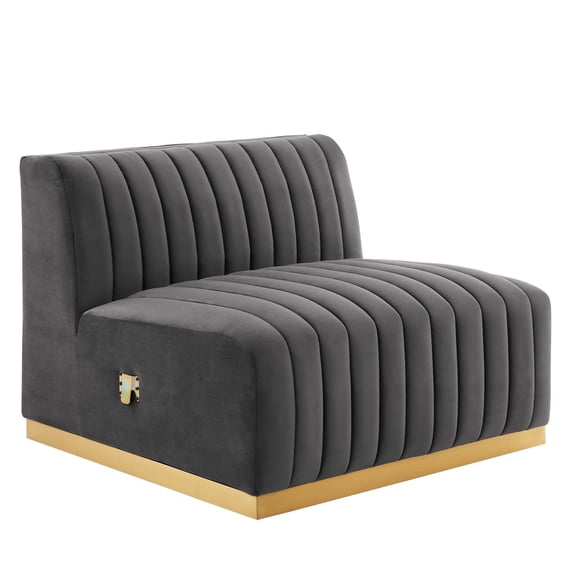 Conjure Channel Tufted Performance Velvet Armless Chair-EEI-5504-GLD-BLK