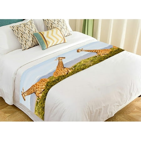- GCKG Mountain Bed Runner, African Wild Animal Cute Lovely Giraffe in Sunset Time Bed Runners Scarves Bed Decoration 20x95 inch