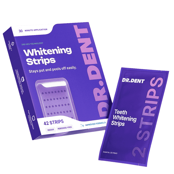 Dr Dent Purple Teeth Whitening Strips - 42 Strips (21 Treatments) - Peroxide Free Pap Whitening - Color Correcting Purple