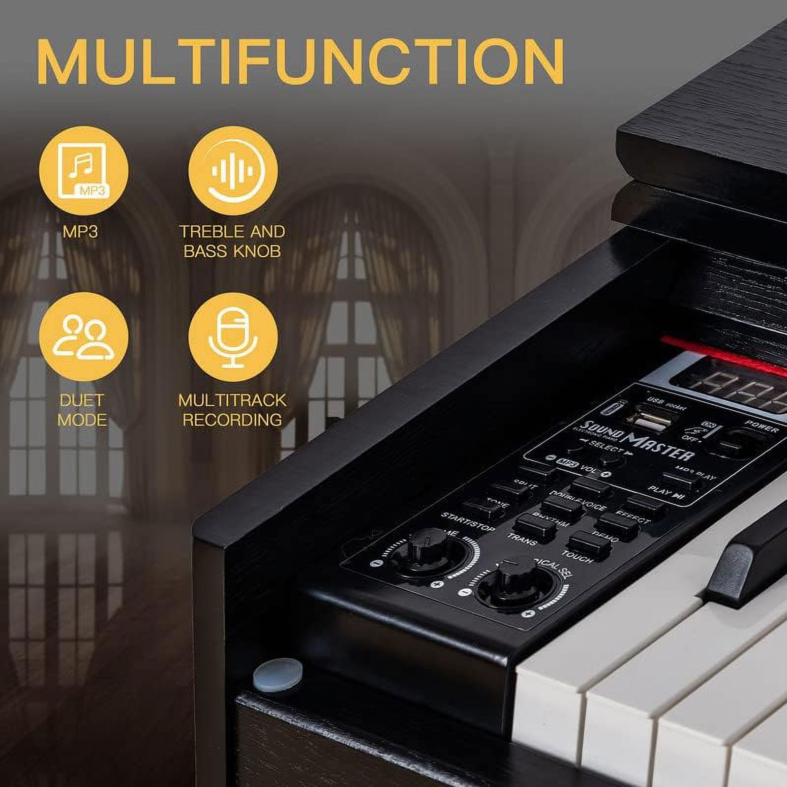 HEXANT 88-Key Weighted Digital Piano with 3 Pedal, Bench & Multi-Functional Keyboard, Black