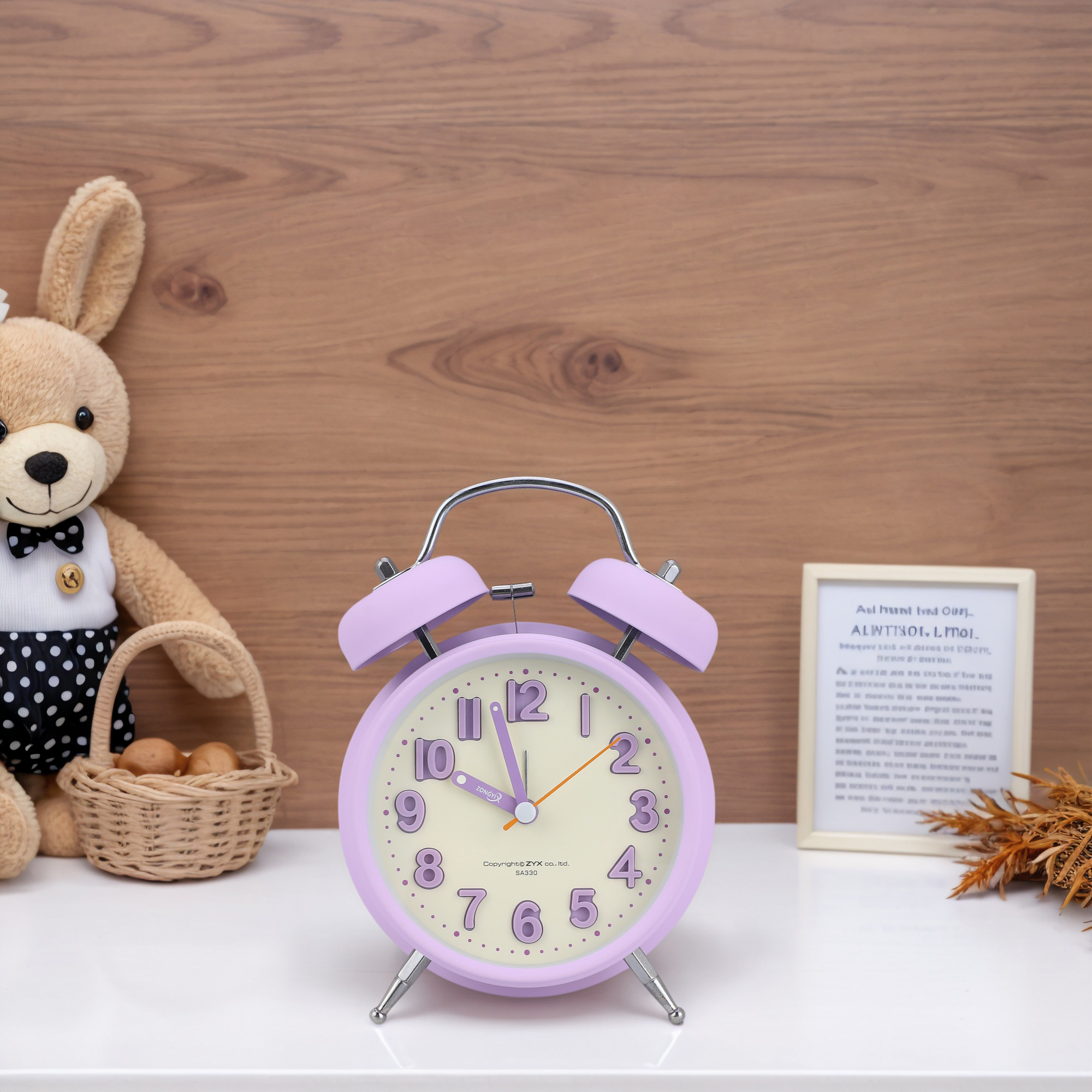 Unique Bargains Loud Alarm Twin Bell Alarm Clock Purple 4.6"L x 2.2"W x 6.6"H