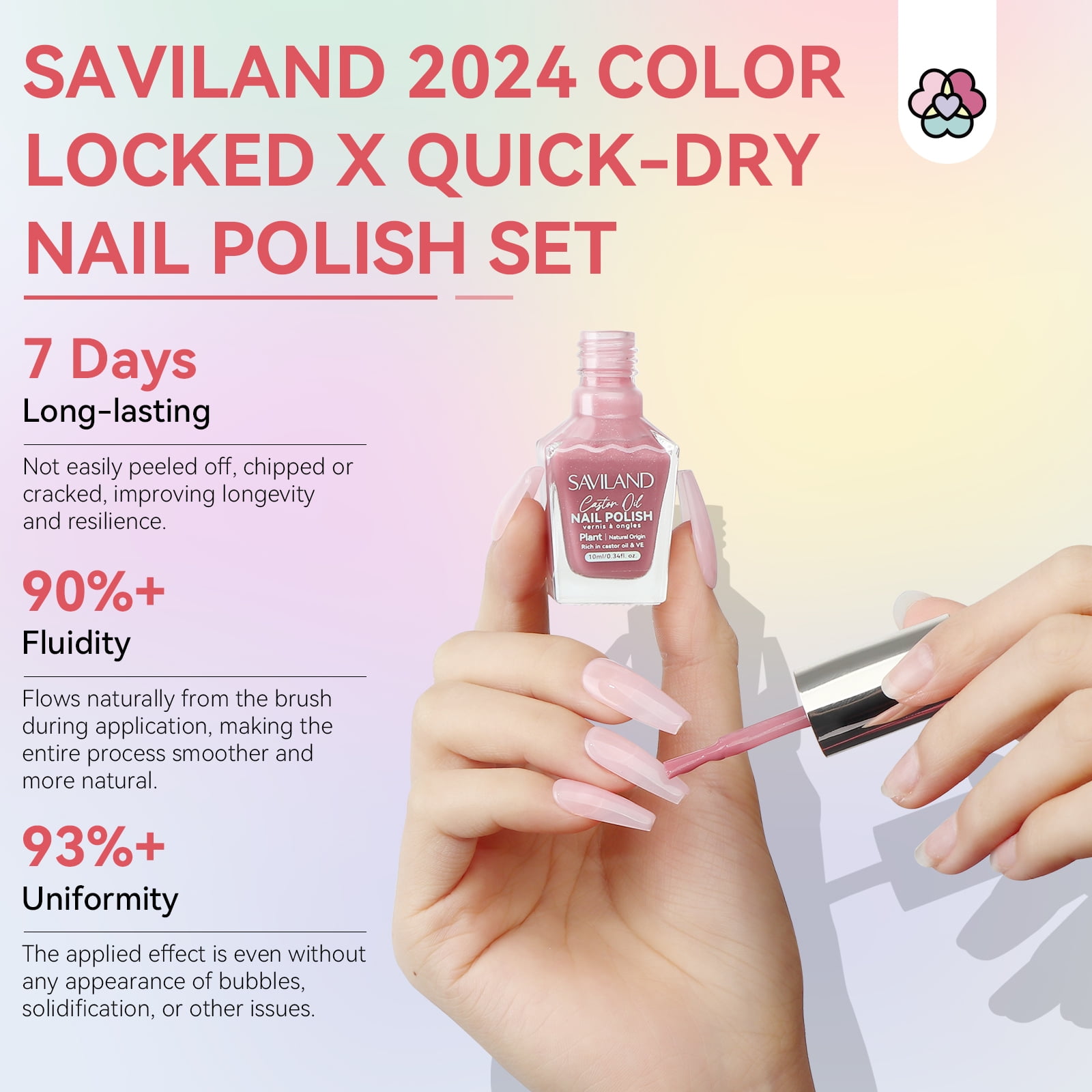 SAVILAND Quick Dry Nail Polish: 6Pcs Hot Sheer Color Nail Polish Set Neutral Solid Color Pink Nudes Glitter Nail Polish Kit Castor Oil Non Gel Nail Polish Finger Toe