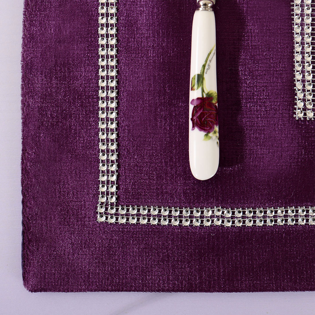 Unique Bargains Sparkle Luxury Velvet Table Runner Cushion Cover Placemat Purple