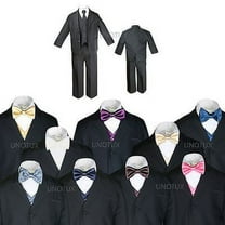 BABY BOY TODDLER KID TEEN WEDDING PROM BLACK TUXEDO SUIT VEST BOW TIE SZ: S-20
