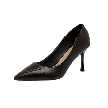 Soft Leather High Heels Black Job Low Heel Shoes