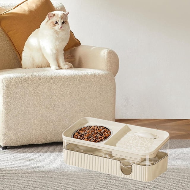 Comedero para gatos y comida Dispensador de agua para mascotas Almacenamiento de comida para mascotas Alimentación y agua potable para gatos Ciclo de Crema