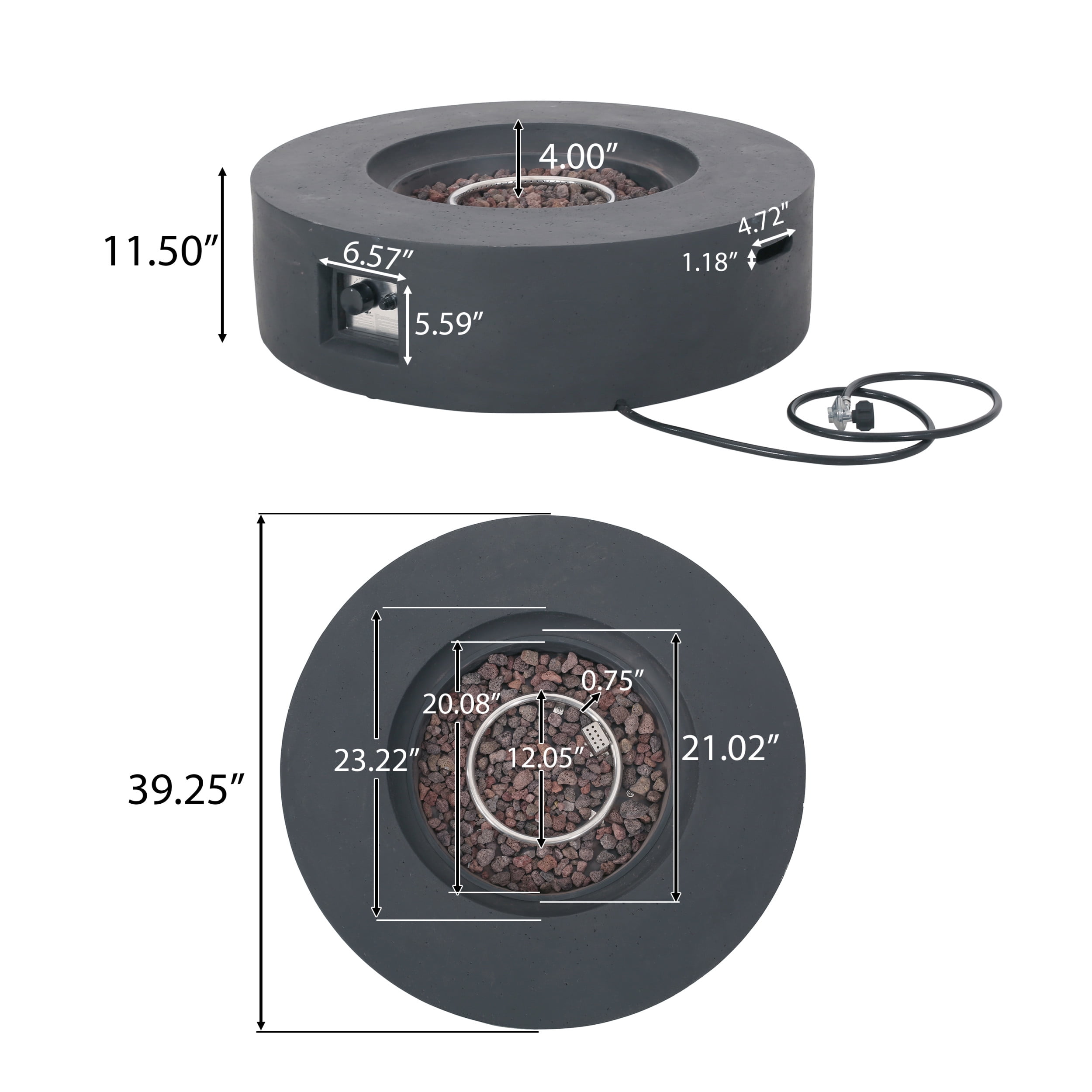 Mayfair Lightweight Concrete Outdoor 50,000 BTU Circular Fire Pit (No Tank Holder), Dark Gray