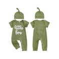 thumbnail image 2 of BemeyourBBs Newborn Baby Boy Little Brother Outfits Cute Little Bro Letters Rib Romper Short Sleeve Full Length Jumpsuit Hat Infant Spring Summer Clothes, 2 of 9