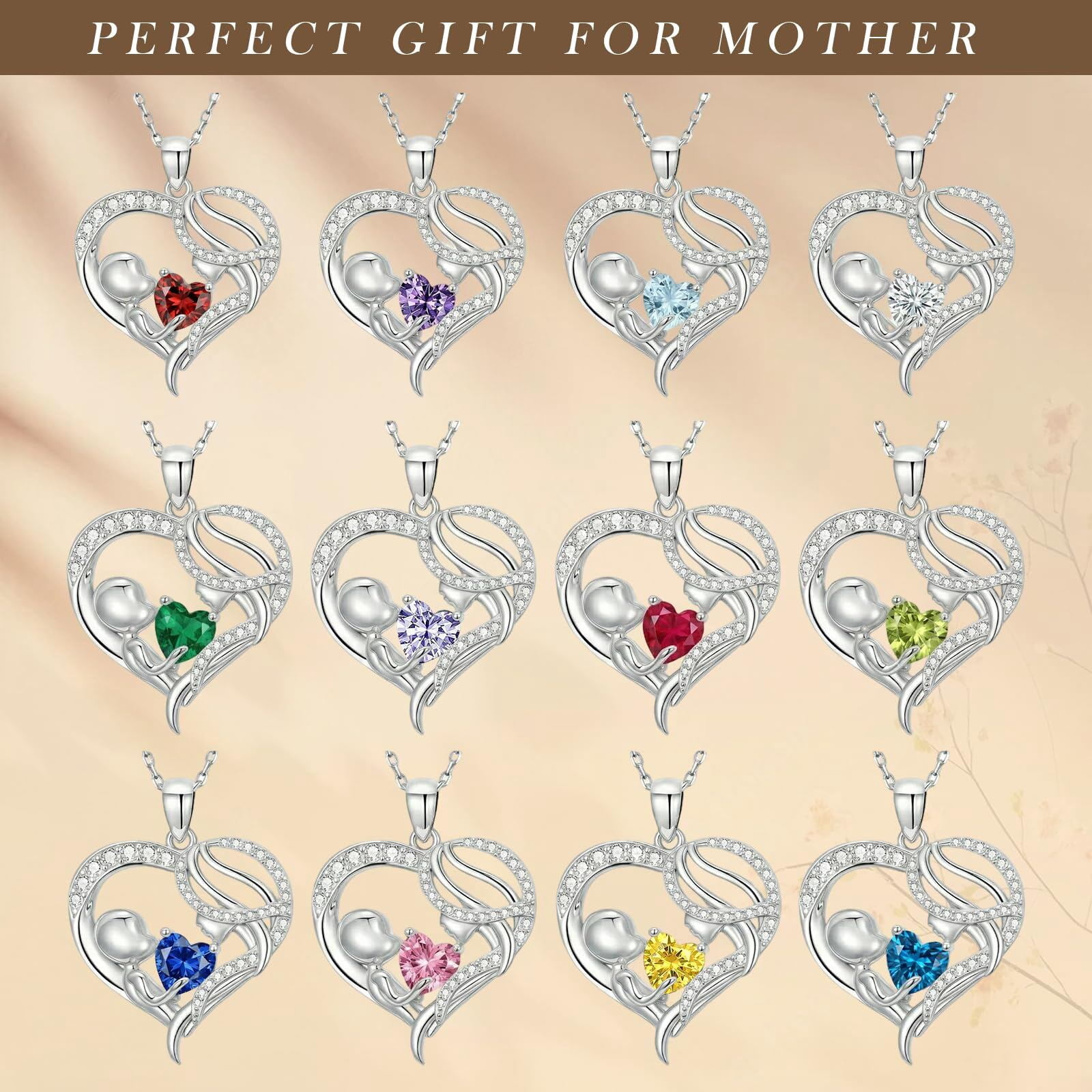 Taioiat Mother's Day Necklace with Birthstone, New Mom Gifts for Women, Mama Heart Pendant Necklace with Birthstone for Women, Birthday Gift for Wife and Grandmother