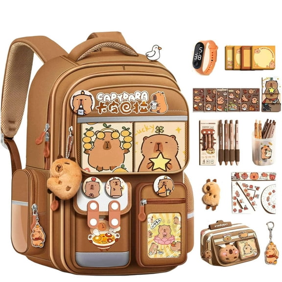 WYLQQ Cute Capybara Backpack Set – Capybara Backpack for School, Waterproof Cartoon Bookbag with Stationery Supplies