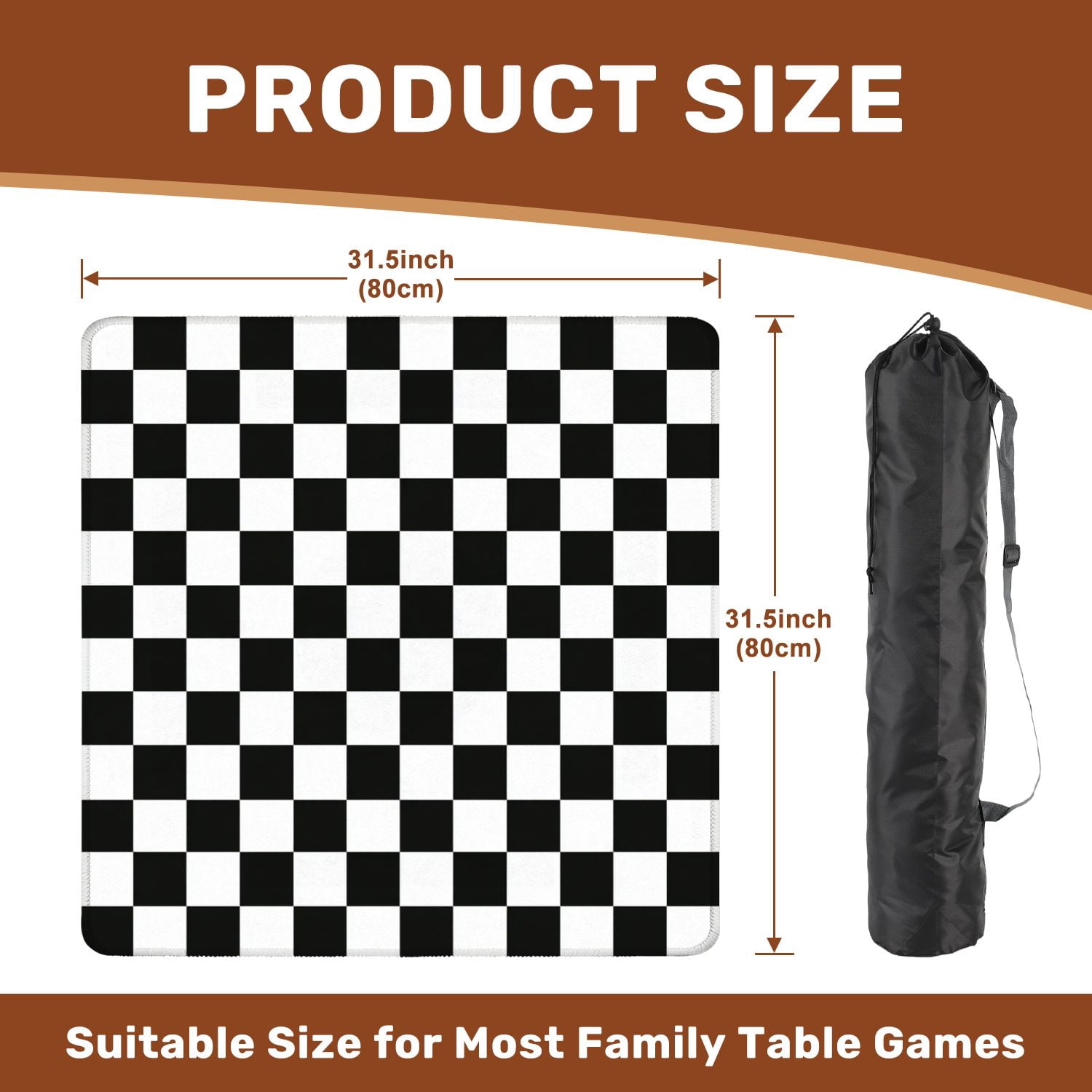 Mahjong Mat 31.5" x 31.5" Seamless Black white checkered Black white squares Non-Slip Noise Reduction American Mahjong Tiles Table Cover for Dominoes Poker Card Board Games Gift