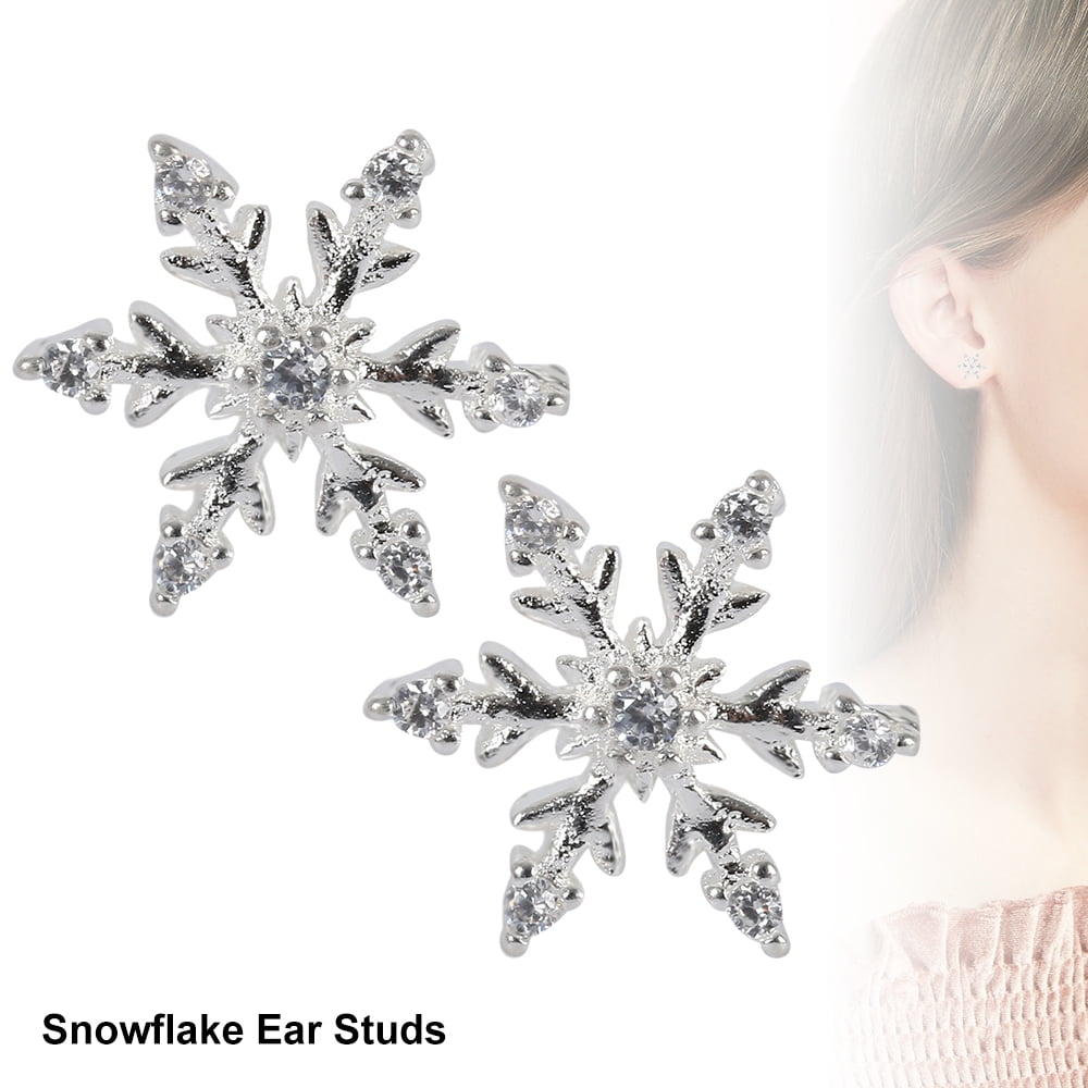 925 Sterling Silver Plated Snowflake Stud Earrings Velvet Gift Bag Xmas Winter 