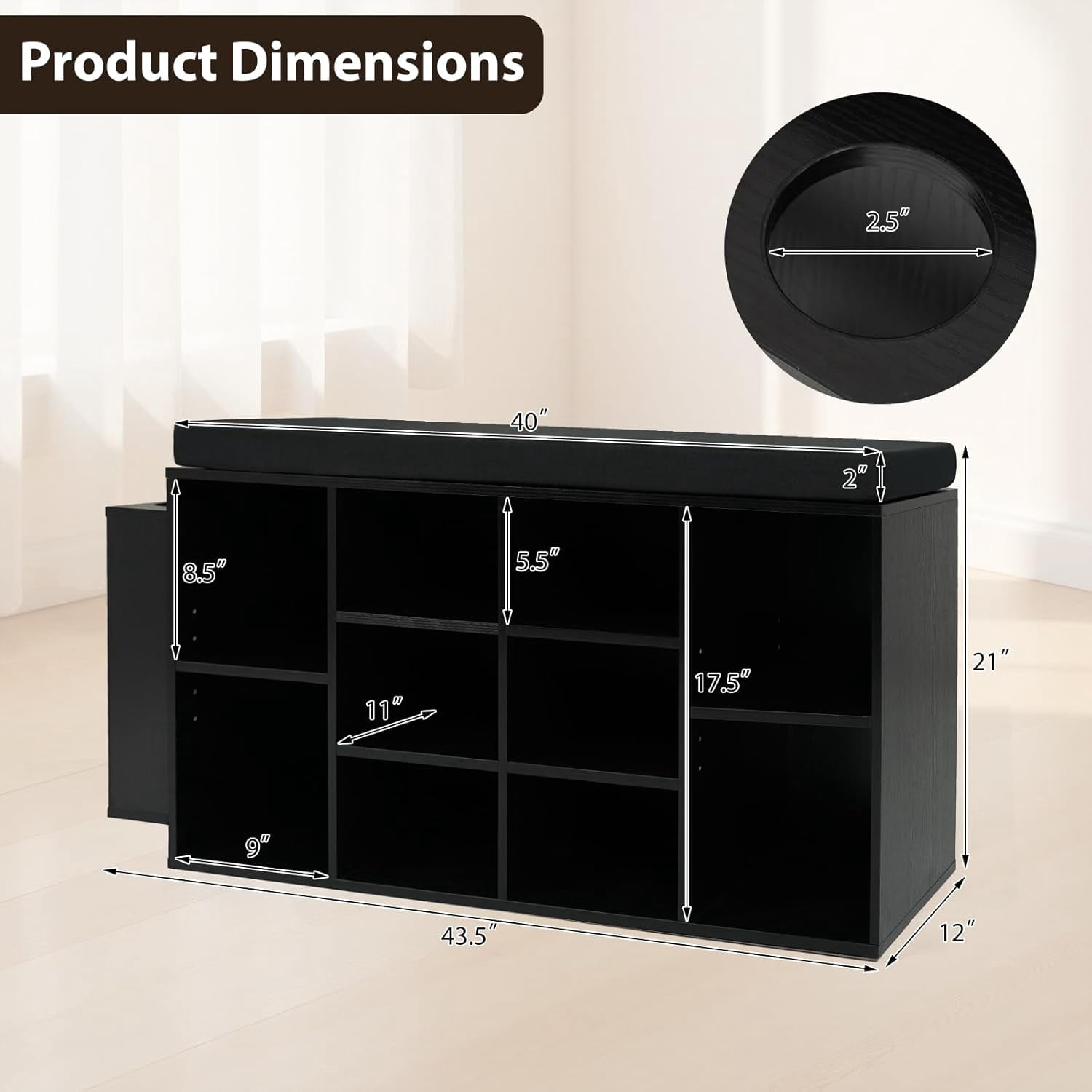 Shoe Storage Bench with Umbrella Holder, 40" Shoe Organizer with Cushioned Seat, 10 Cubbies & Adjustable Shelves, Wooden Industrial Shoe Rack for Entryway, Living Room, Bedroom
