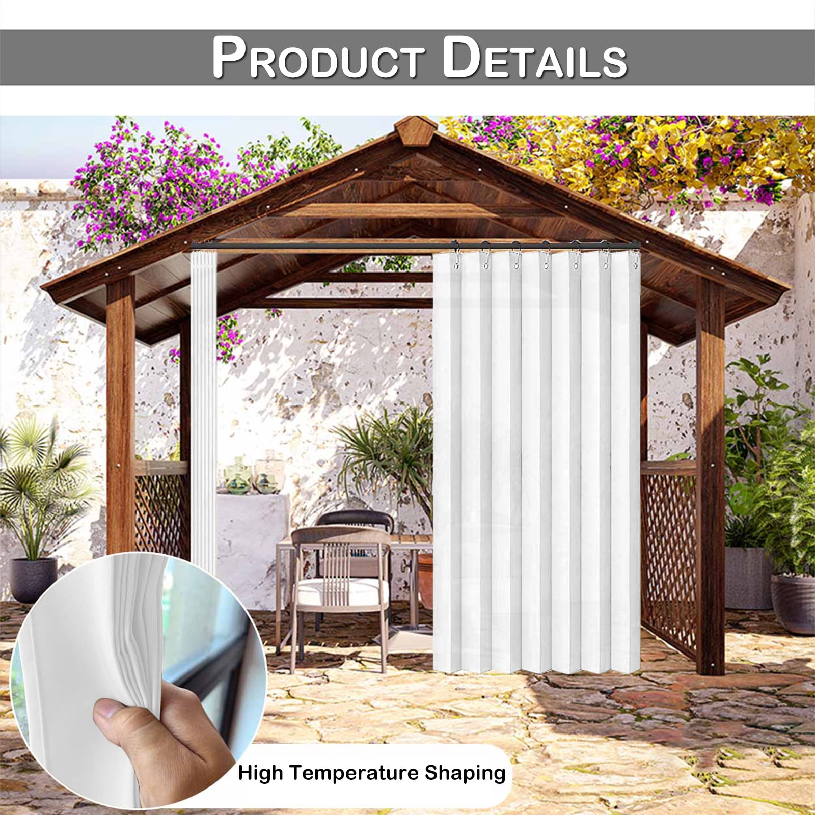 Lapalife Vertical Outdoor Curtains for Patio Waterproof with Hooks, 55"x 95" Vertical Privacy Drapes Shower Curtain Door Curtain Living Room Bedroom, 1 Panel, White