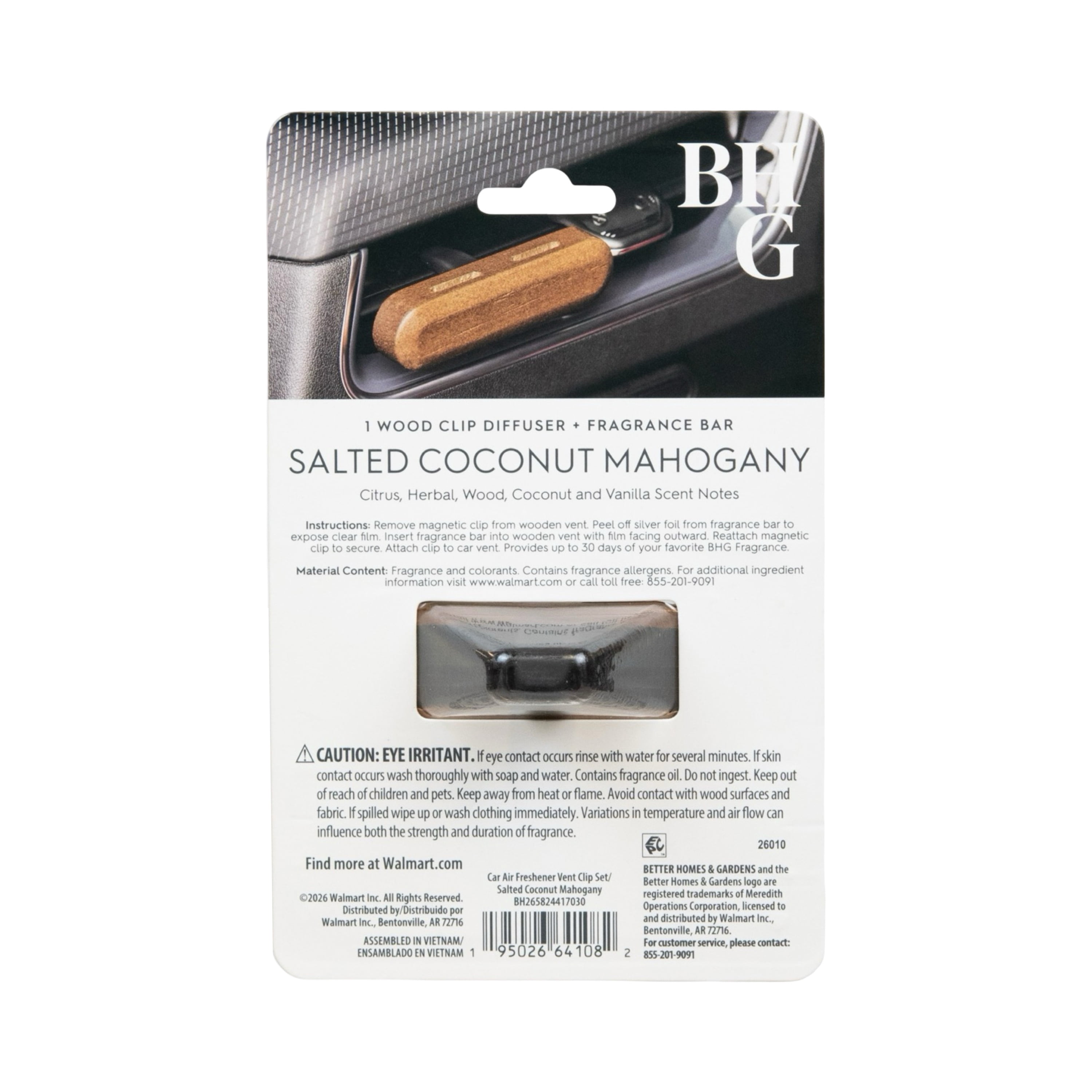 Better Homes & Gardens Salted Coconut Mahogany Scented Car Vent Diffuser Set, 2 ml