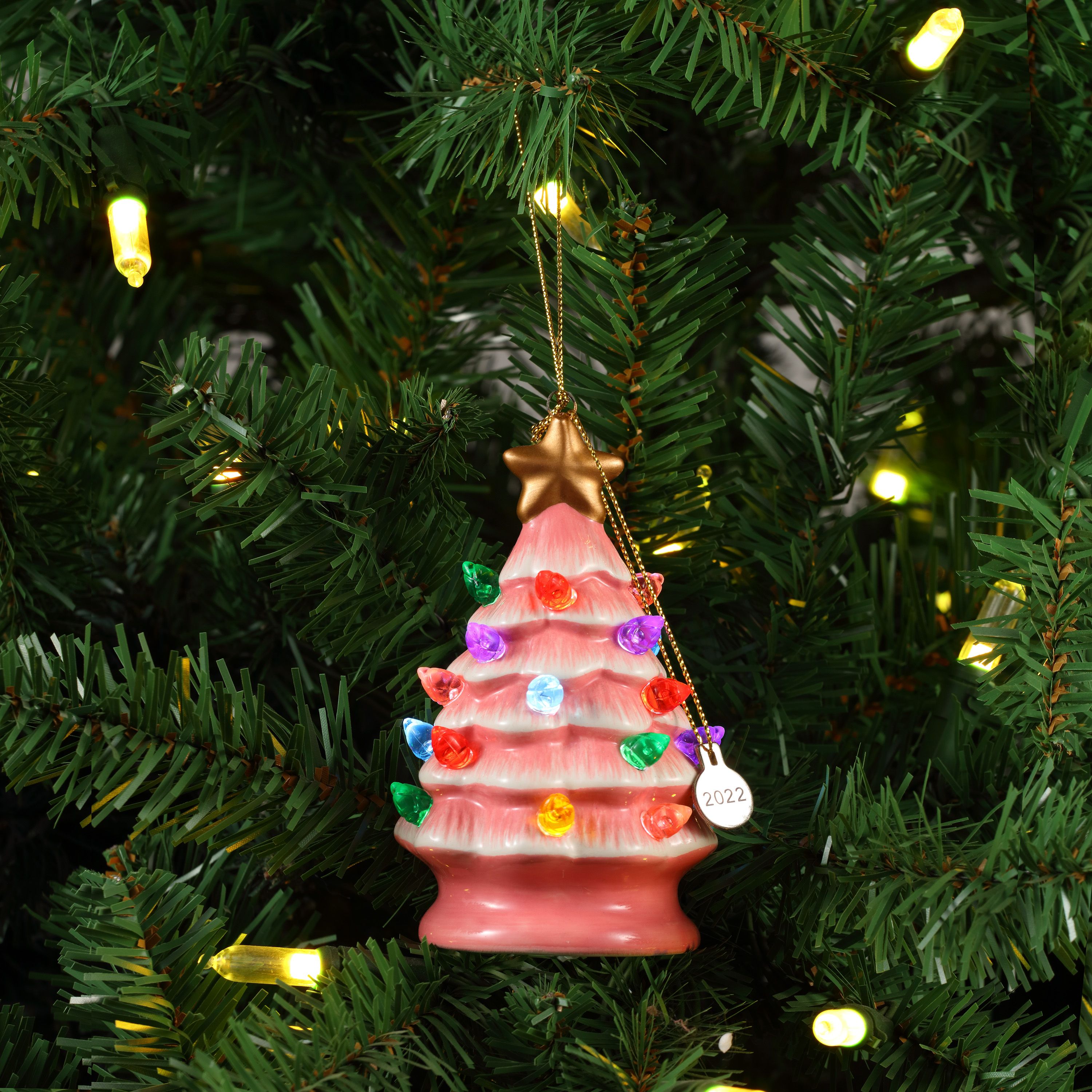 Mr. Christmas 6 Piece 4" Mini Pink and Seafoam Ceramic Nostalgic Tree Hanging Ornament Assortment