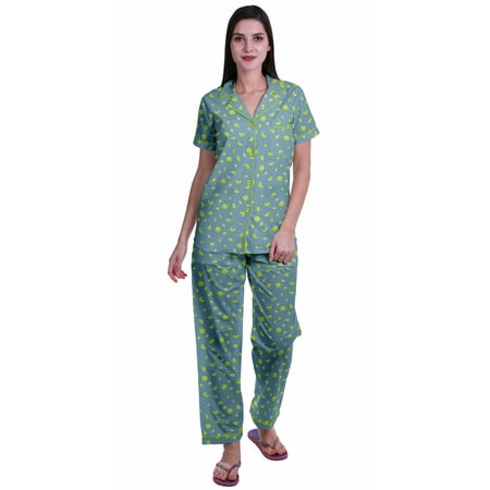 

Moomaya Pajama Shirts With Pockets For Women Printed Cotton Pajama Set Sleepwear
