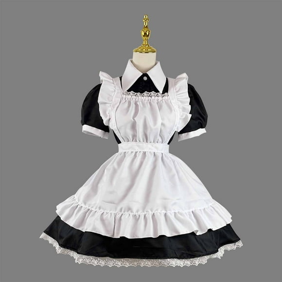 Nuoqisi Women's French Maid outfit Anime Cosplay Costume Kawaii Uniform Apron with Lace Trim Halloween Fancy Midi Dress 2026