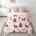 thumbnail image 2 of Manfei Girly Pink Tree Twin Bedding Sets 7-Piece, Christmas Deer Snowflake Bedding Comforter Set, Teen Boy Girl Kid Reversible Sheet Sets, Lightweight Room Decor, 2 of 7