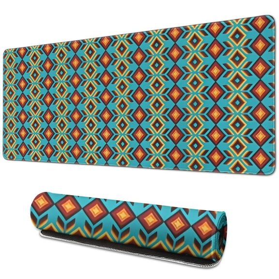 Long Mouse Pads for Desk,Blue and Orange Geometric Pattern Desk Mats on Top Of Desks, Desk Mouse Pad Extra Large with 3mm Non-Slip Base and Stitched Edge for Gaming,Office,Work,Home 31.5"x11.8"