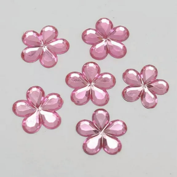 EOEMY 200 Acrylic Flatback Flower Rhinestone Gem 15mm Various Color Diy Embellishments-Pink
