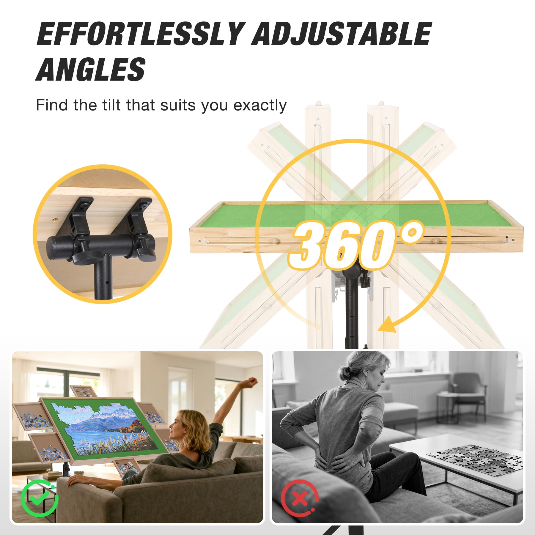 FUNTOK 2000 Pieces Puzzle Table with 6 Drawers, Adjustable Jigsaw Table in Height Angle Upgraded Stability Easy Sorting for Adults