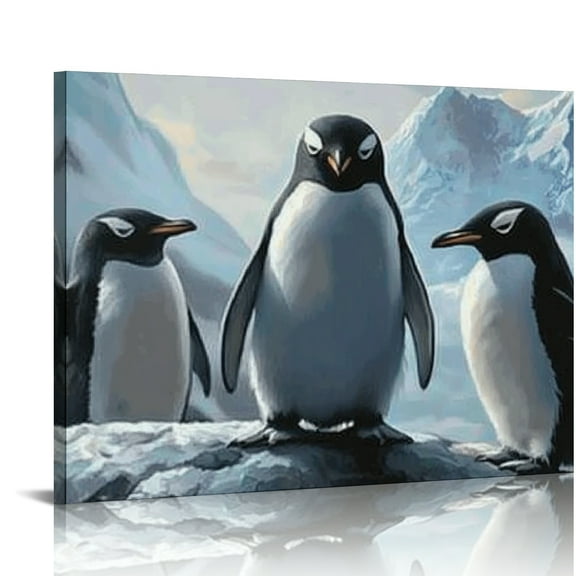 BCIIG Penguins Snow Mountains Canvas Wall Art Living Room Bedroom Office Decor 20x16in
