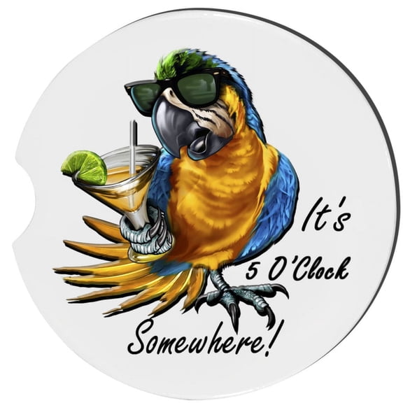 It's 5 O'Clock Somewhere Car Coaster, Absorbent Stoneware Car Cup Holder Coaster, Set of 2
